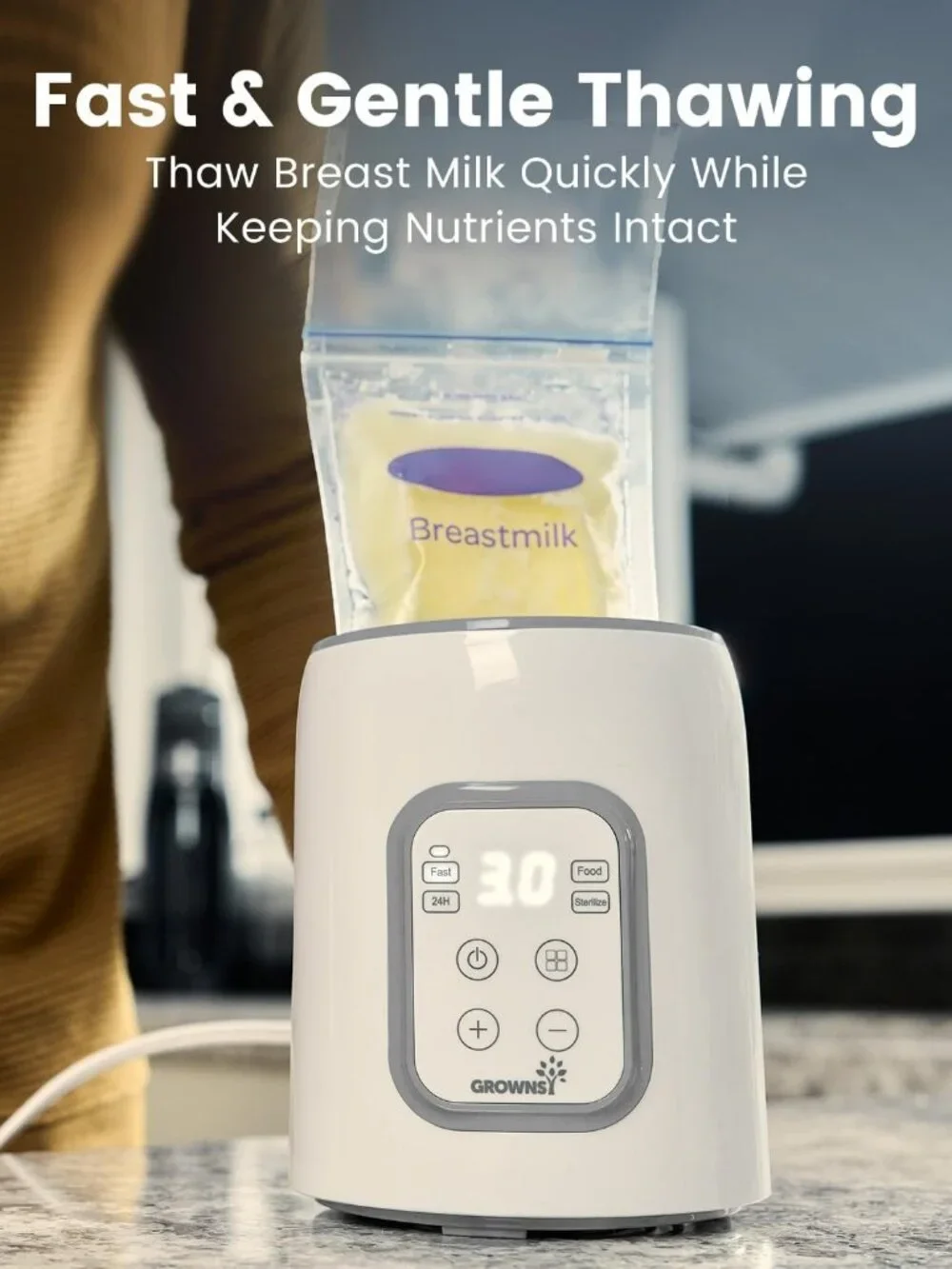GROWNSY White Baby Bottle Warmer Digital Display 8-in-1 Fast Heating